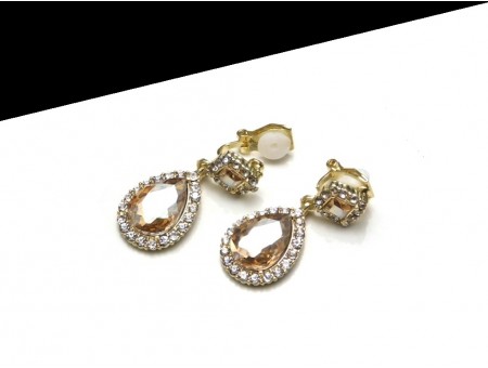 Cercei clips de seara cu lacrima champagne